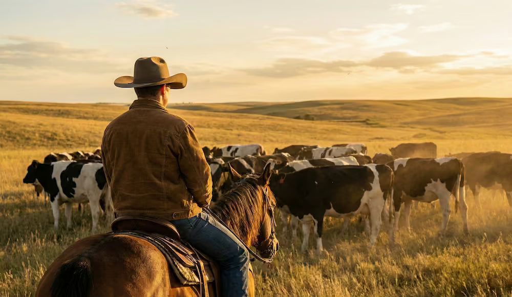 Rancher looking after a herd of cows