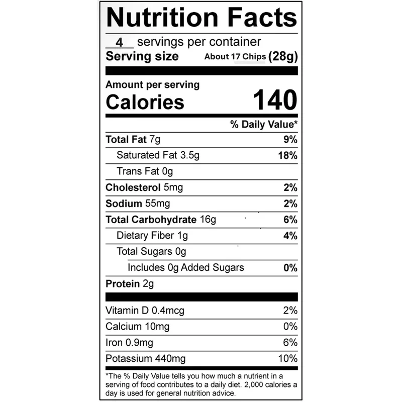 Nutrition facts for Rancher's Beef Tallow Potato Chips